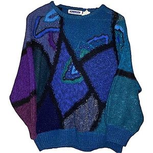 Mariea Kim size medium vintage 80s geometric abstract metallic knit sweater
